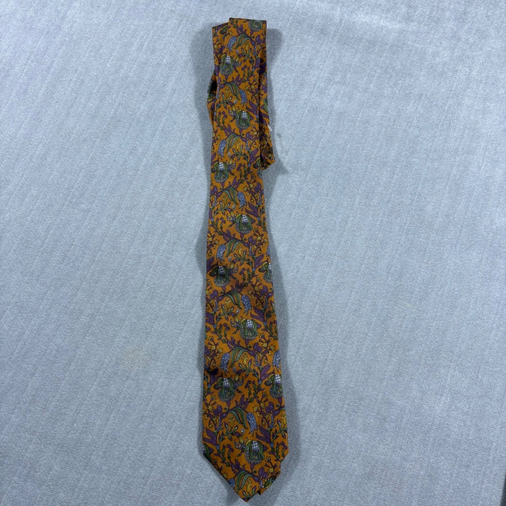 Maus & Hoffman Necktie Mens OS Yellow Elephant Floral Silk Made in Italy Tie